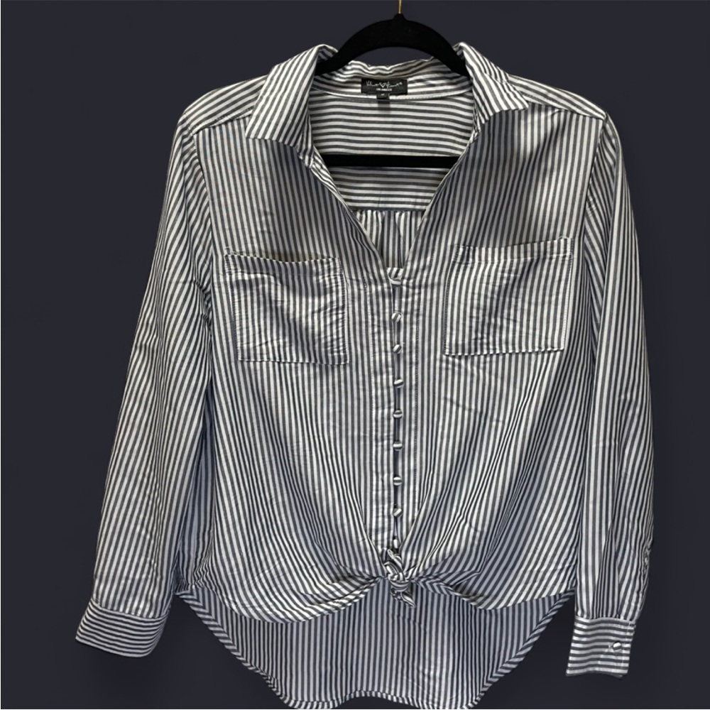 Velvet Heart Tie-Front Navy/White Striped Blouse - Size M